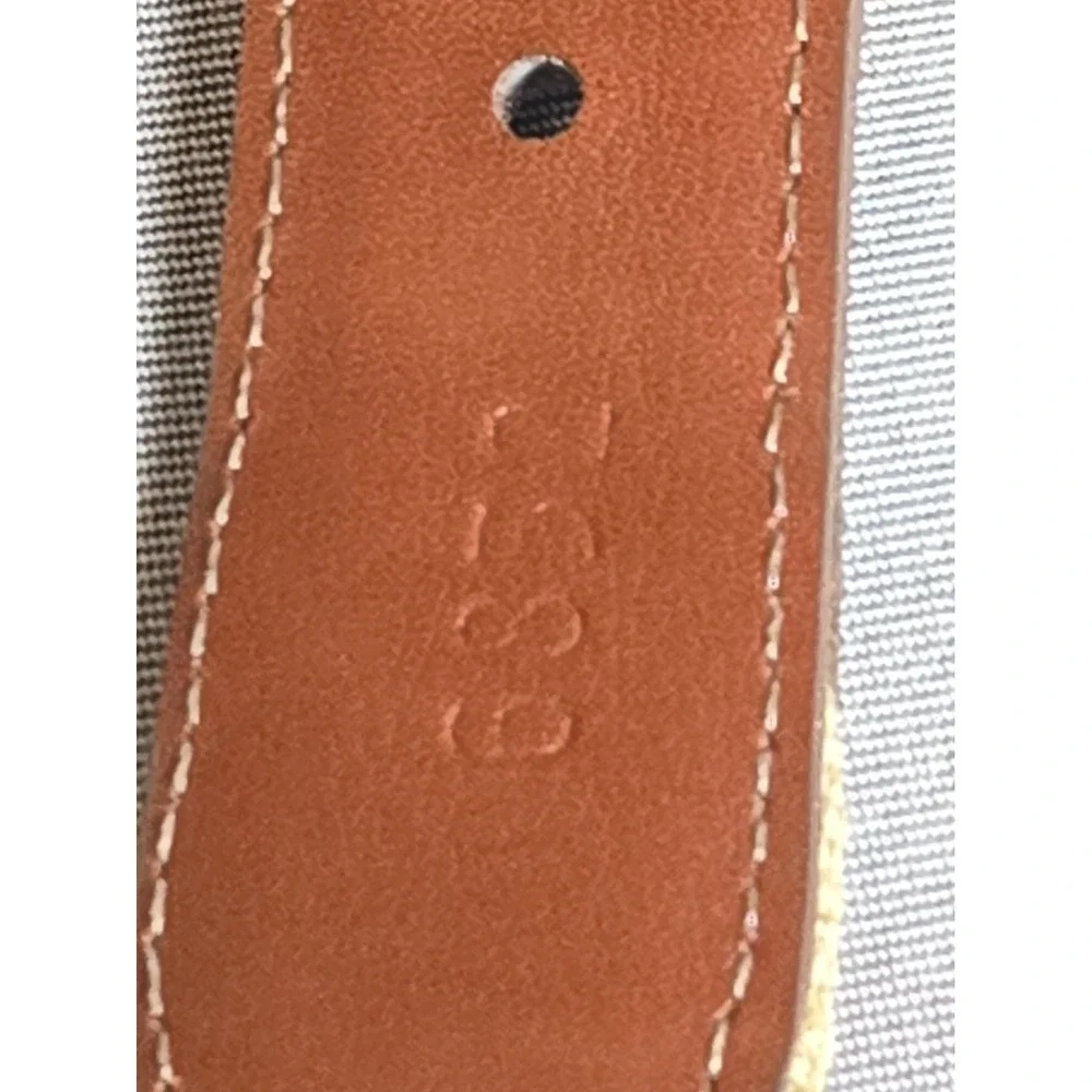 VTG Torino Belt Mens 34 Khaki Canvas Web Brown Leather Brass Buckle Casual 6832